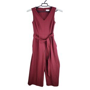 Womens Burgundy Calvin Klein Sleeveless Jumpsuit V-Neck With Belt Size 4